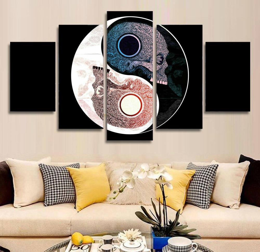 skull symbol abstract 5 panel canvas art wall decor 1487