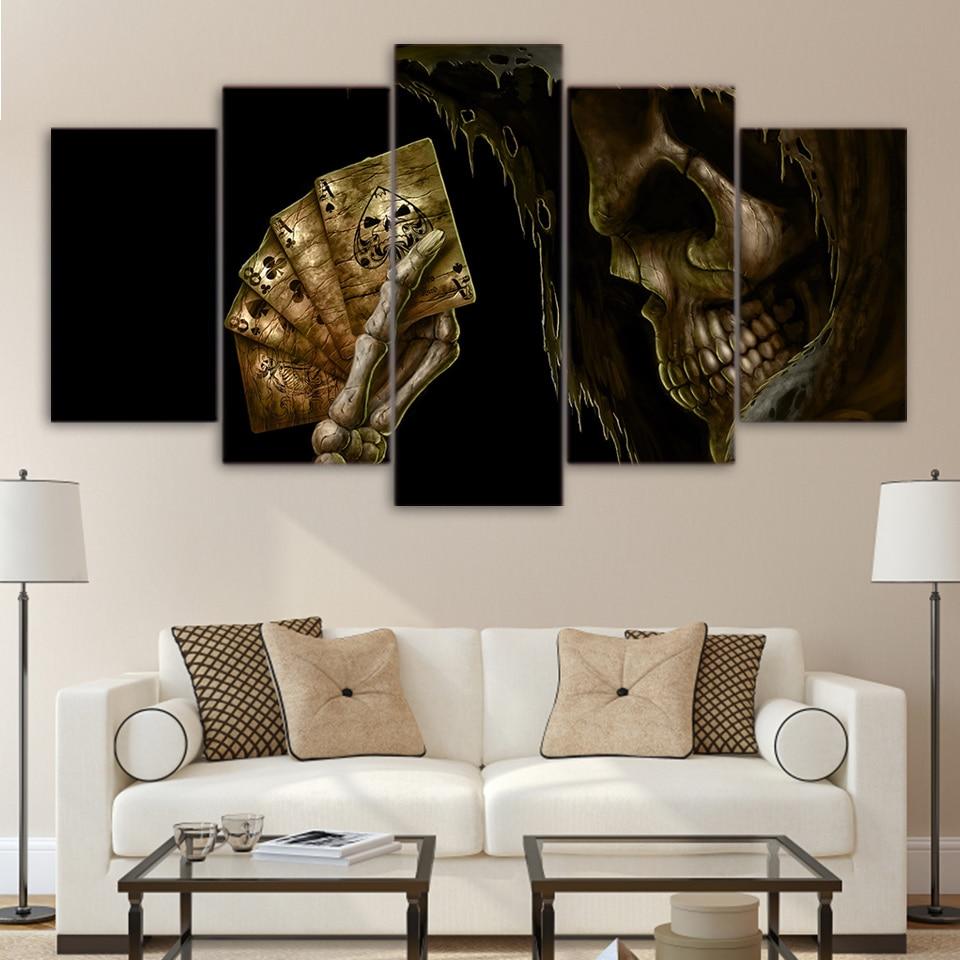 skulls card abstract 5 panel canvas art wall decor 3979