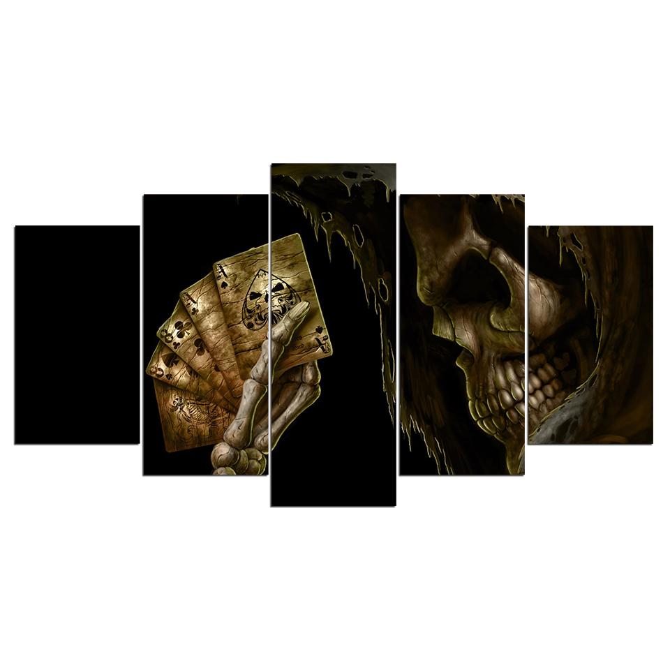 skulls card abstract 5 panel canvas art wall decor 4028