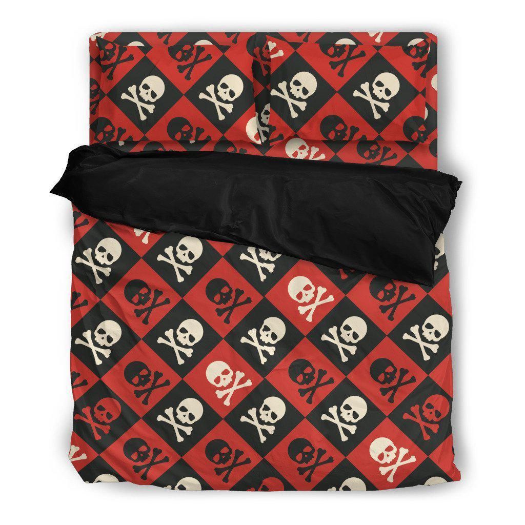 skulls red and black patchwork duvet cover bedding set 2123