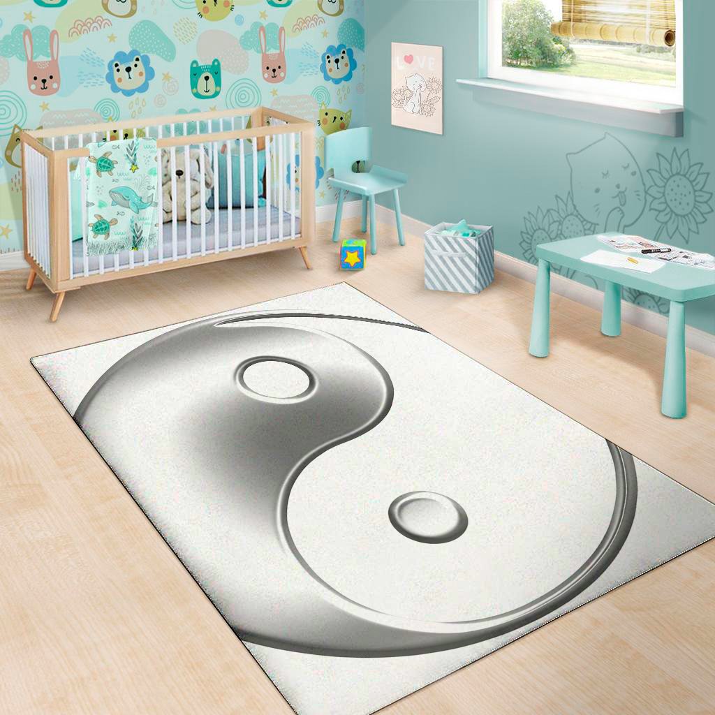sliver and white yin yang print area rug floor decor 1490
