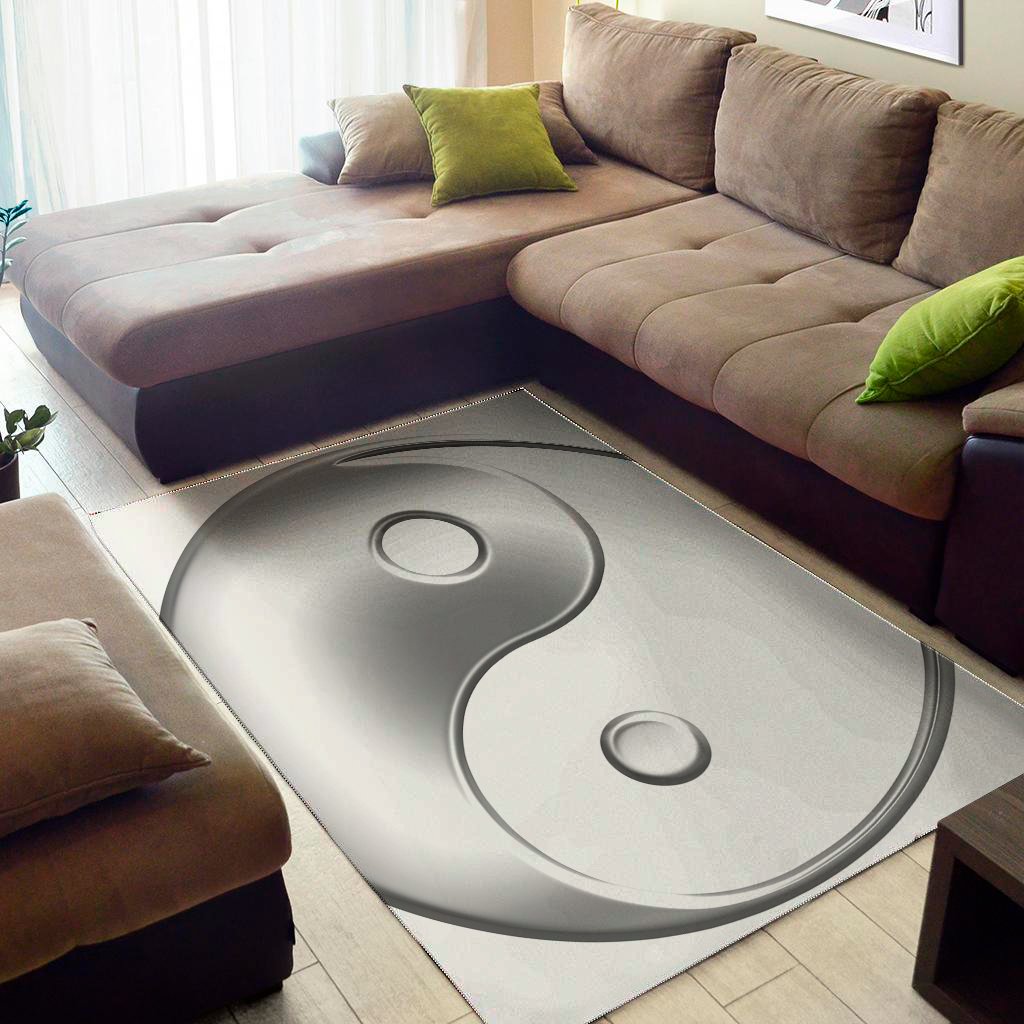 sliver and white yin yang print area rug floor decor 3337