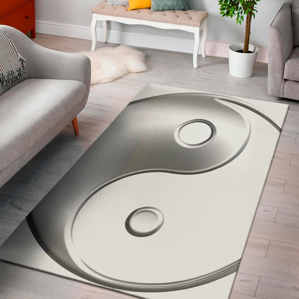 sliver and white yin yang print area rug floor decor 4128