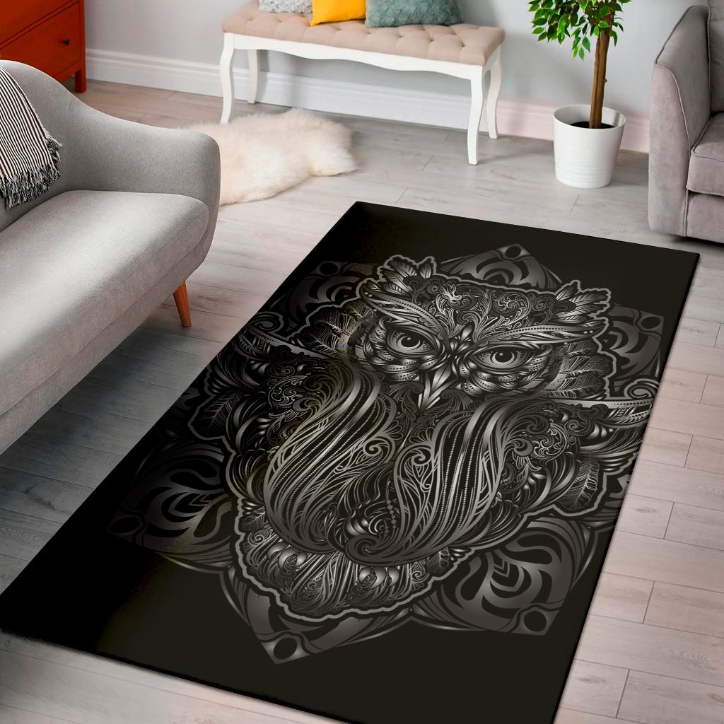 sliver spiritual owl print area rug floor decor 2380