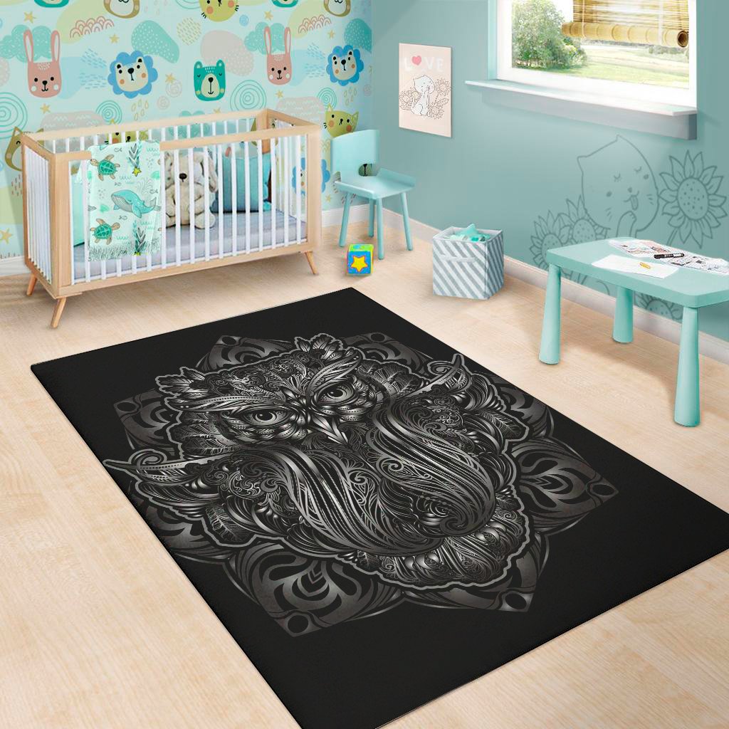 sliver spiritual owl print area rug floor decor 3903