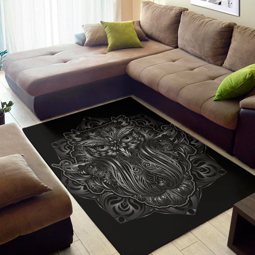 sliver spiritual owl print area rug floor decor 6043