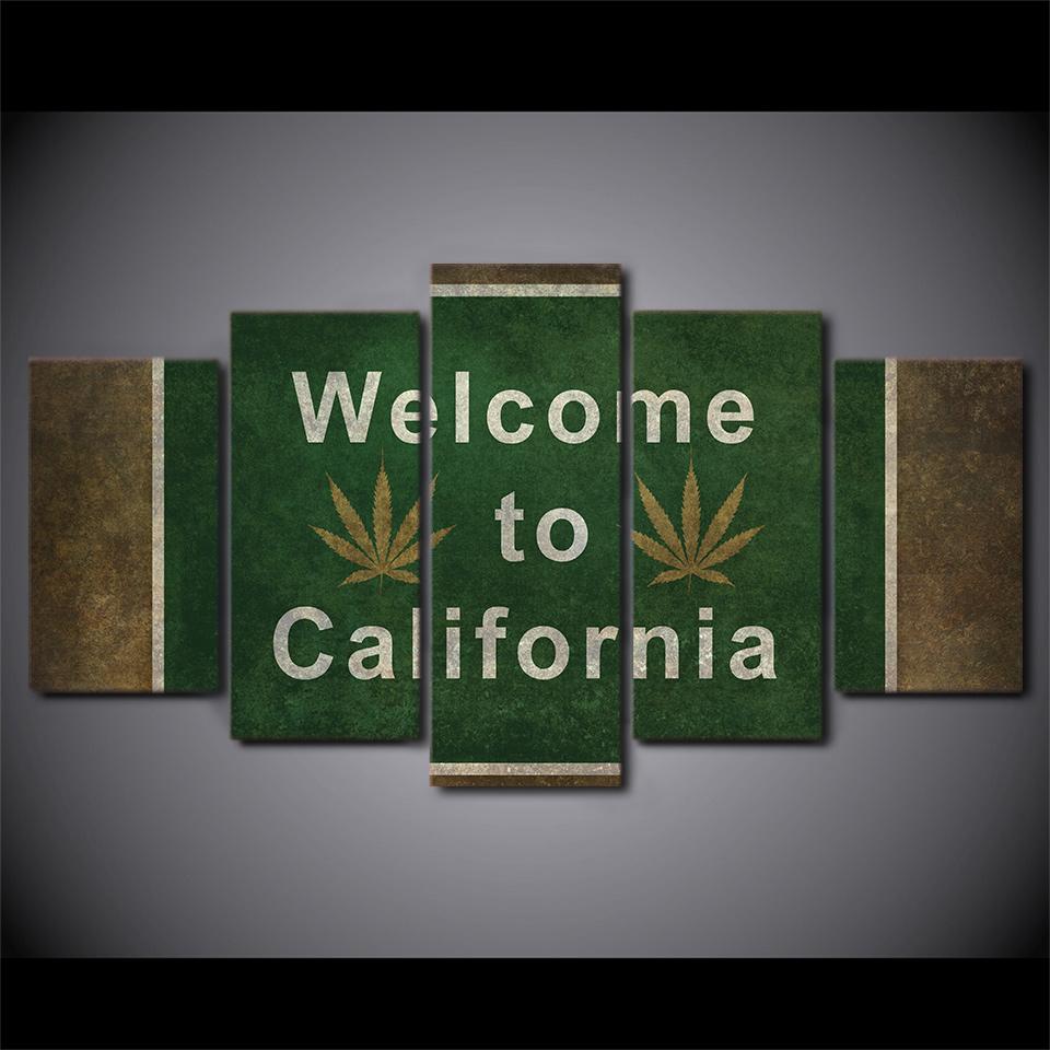slogan welcome to california abstract 5 panel canvas art wall decor 1473