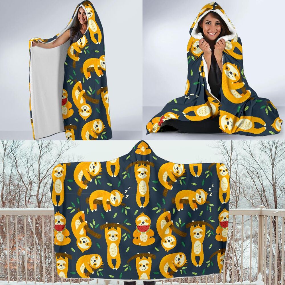 Sloth Print Pattern Hooded Blanket Cloak Blanket sloth print pattern hooded blanket cloak blanket 8416