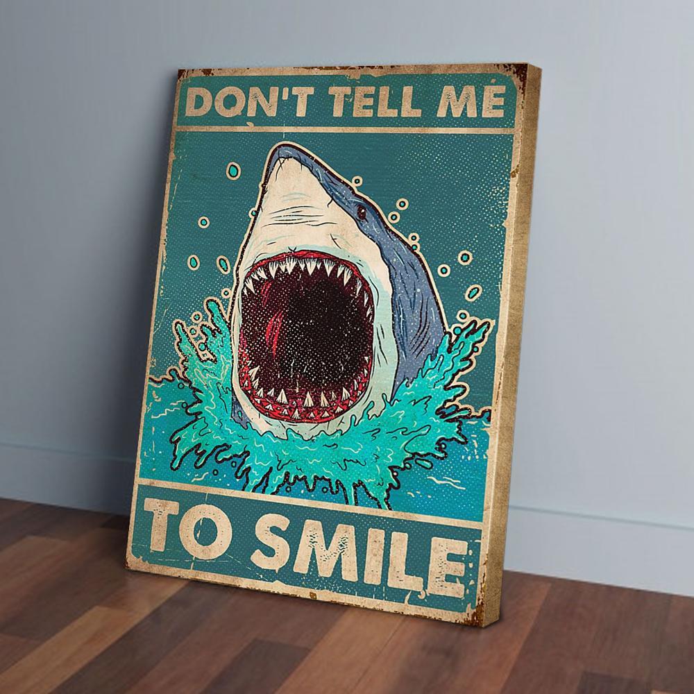smile shark vertical canvas prints wall art decor 1736