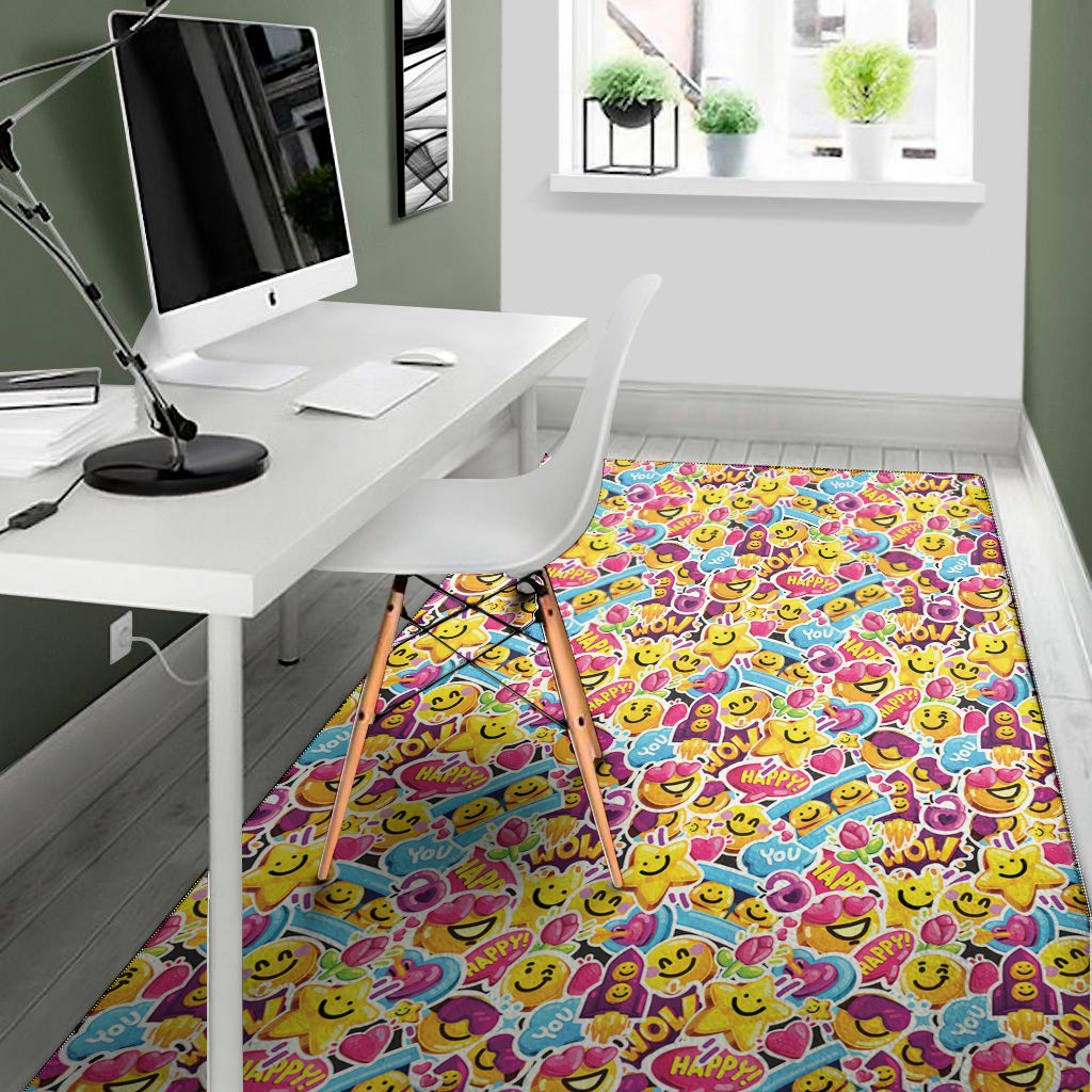 smiley faces emoji pattern print area rug floor decor 2148