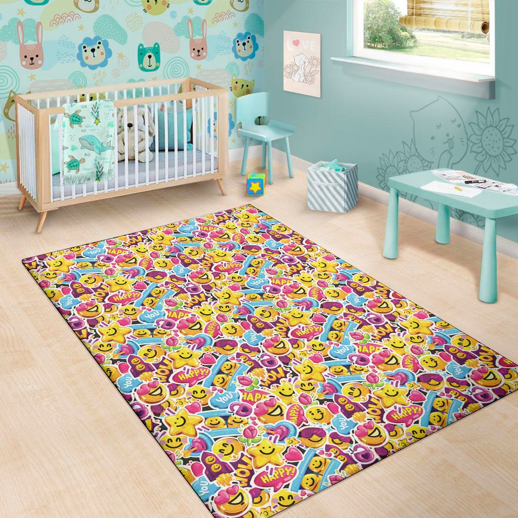 smiley faces emoji pattern print area rug floor decor 6715
