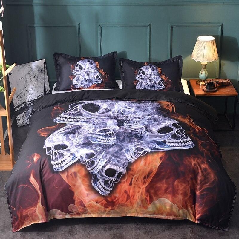 Smoke Flame Skull Printed Bedding Set Bedroom Decor smoke flame skull printed bedding set bedroom decor 1967