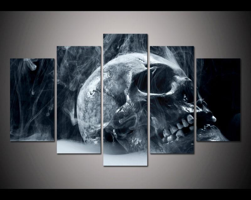 smoking skull abstract 5 panel canvas art wall decor 6653