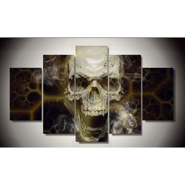 smoking skull smoke abstract 5 panel canvas art wall decor 7910