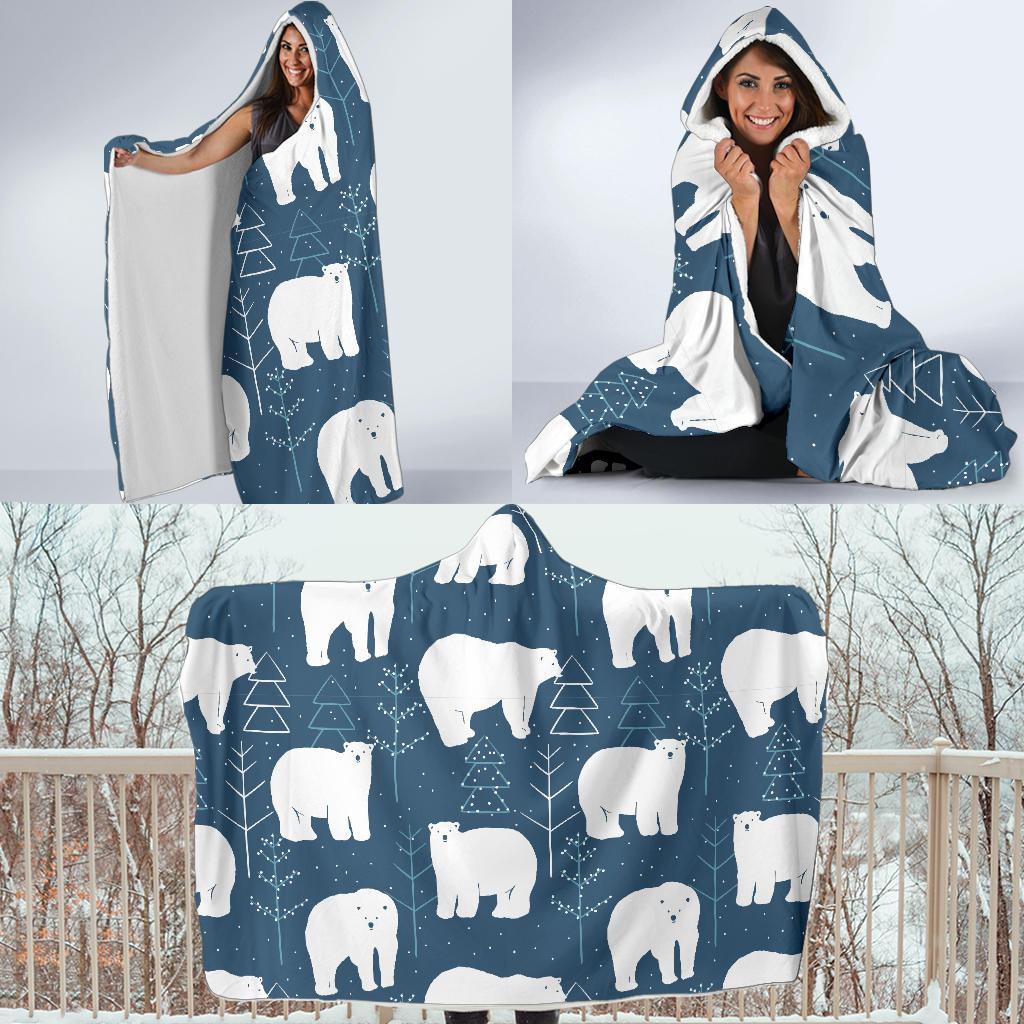 snow polar bear christmas tree pattern print hooded blanket cloak blanket 1379