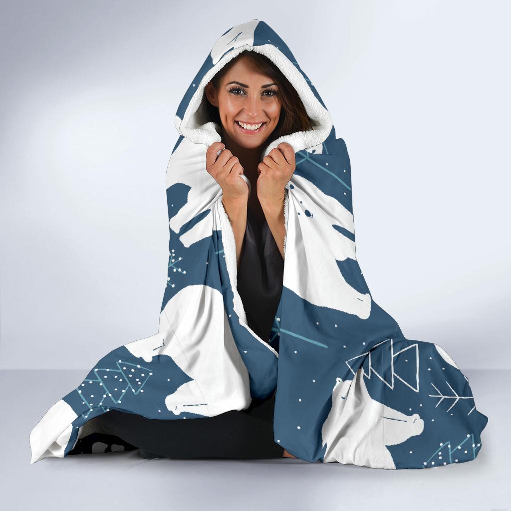 snow polar bear christmas tree pattern print hooded blanket cloak blanket 6114