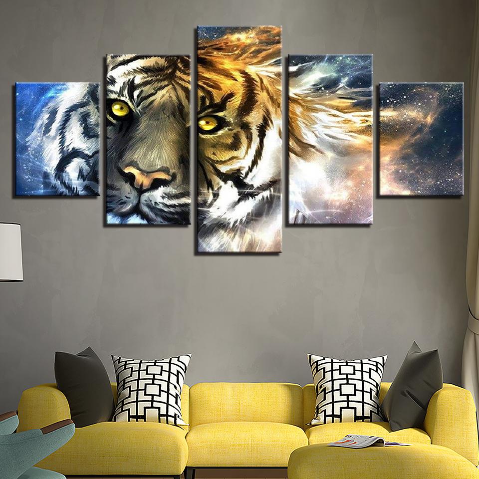 snow tiger 02 abstract 5 panel canvas art wall decor 3615