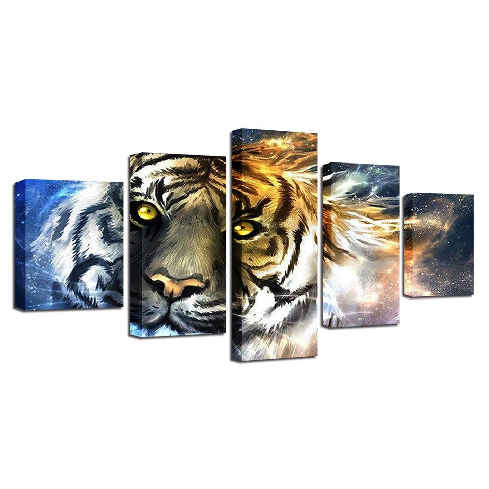 snow tiger 02 abstract 5 panel canvas art wall decor 7180