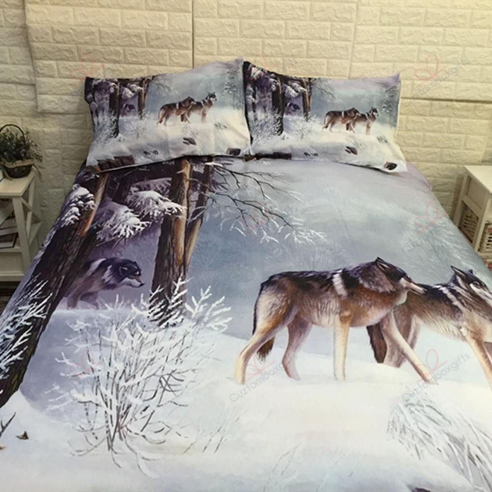 snow wolf printed bedding set bedroom decor 2237