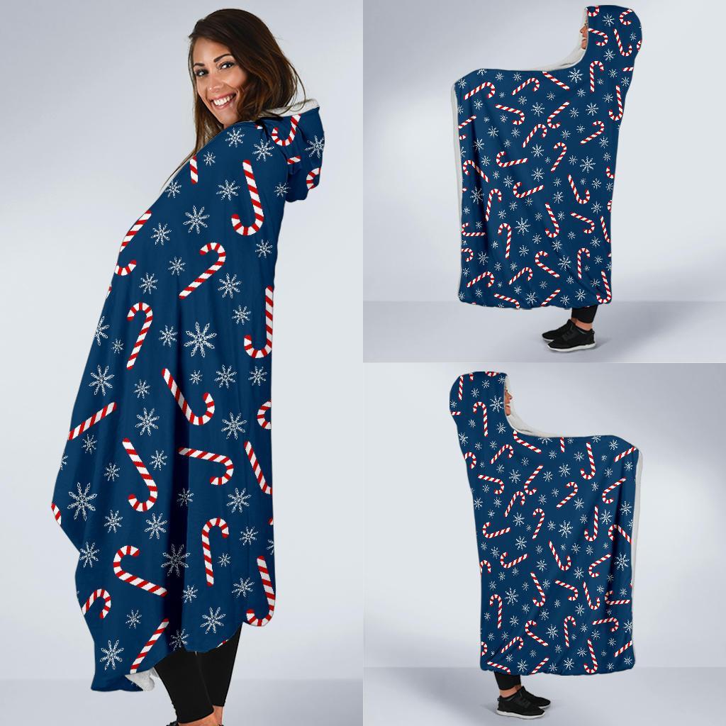 Snowflake Candy Cane Pattern Print Hooded Blanket Cloak Blanket snowflake candy cane pattern print hooded blanket cloak blanket 4075