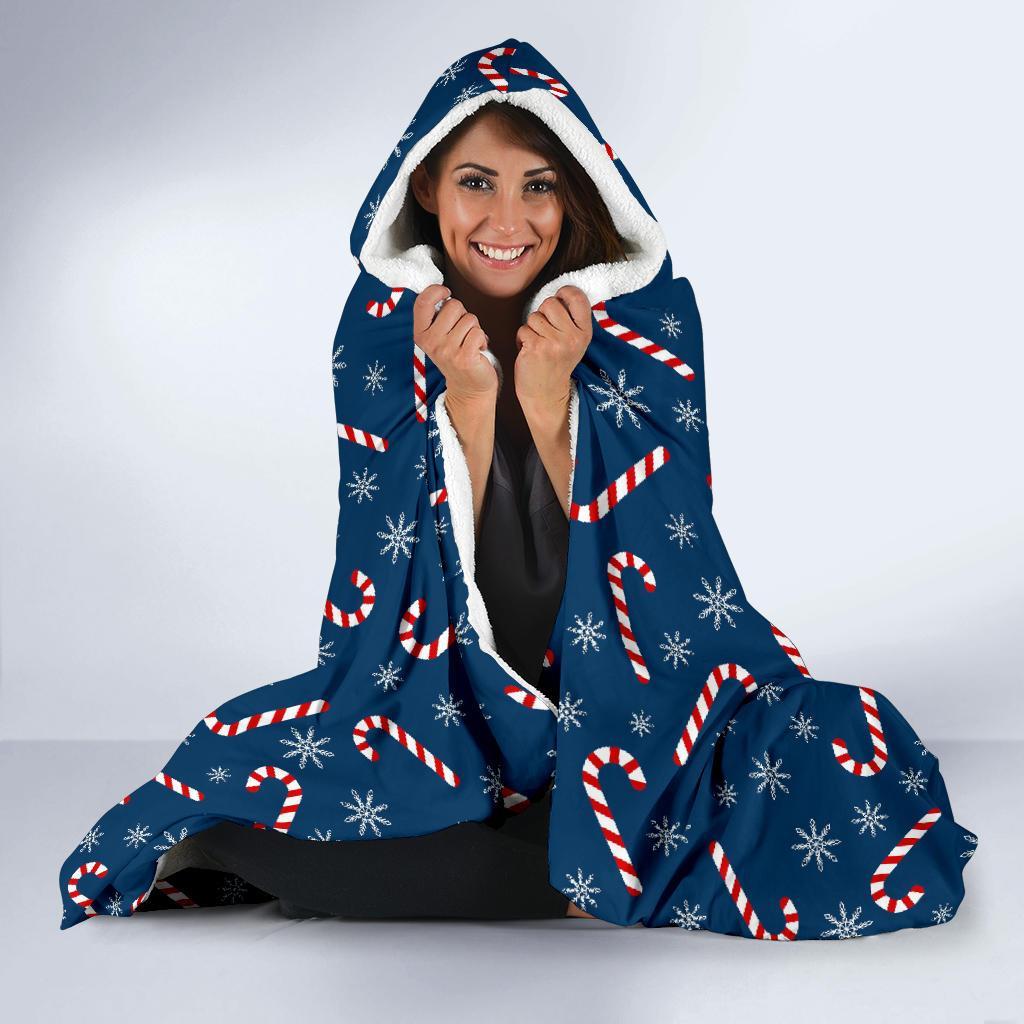 Snowflake Candy Cane Pattern Print Hooded Blanket Cloak Blanket snowflake candy cane pattern print hooded blanket cloak blanket 5229