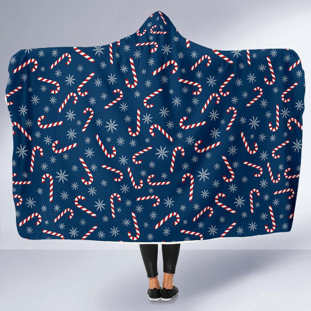 Snowflake Candy Cane Pattern Print Hooded Blanket Cloak Blanket snowflake candy cane pattern print hooded blanket cloak blanket 5974