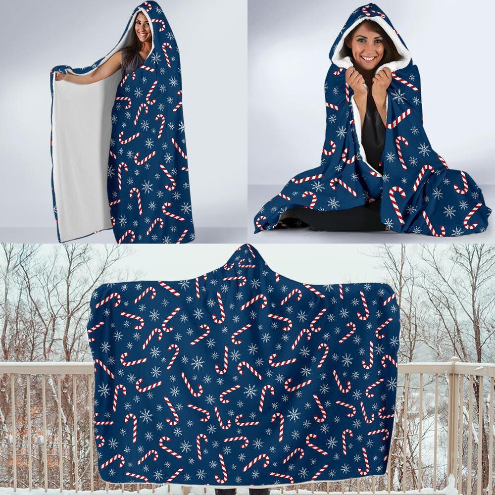 Snowflake Candy Cane Pattern Print Hooded Blanket Cloak Blanket snowflake candy cane pattern print hooded blanket cloak blanket 6146