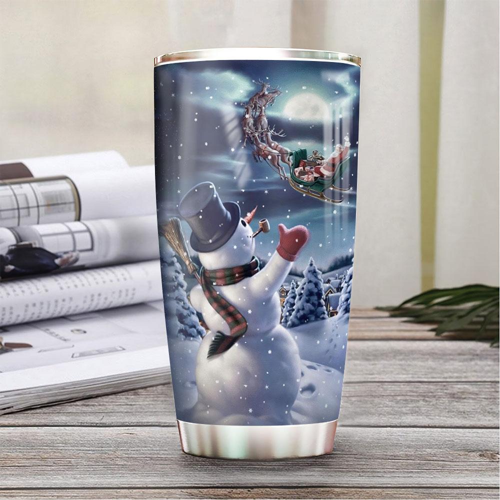 snowman moon christmas personalized stainless steel tumbler 6292