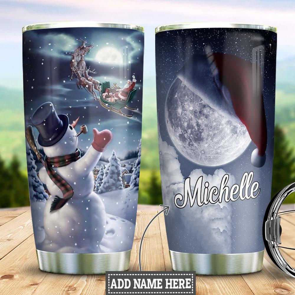snowman moon christmas personalized stainless steel tumbler 8848