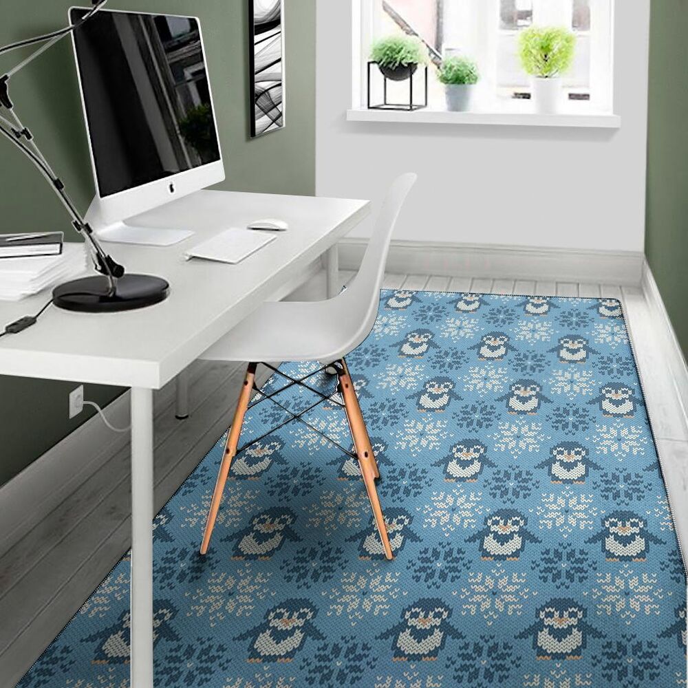 Snowy Penguin Knitted Pattern Print Area Rug Floor Decor snowy penguin knitted pattern print area rug floor decor 3264