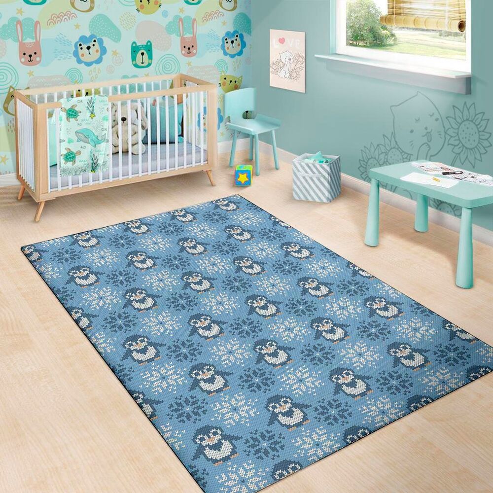 Snowy Penguin Knitted Pattern Print Area Rug Floor Decor snowy penguin knitted pattern print area rug floor decor 3920