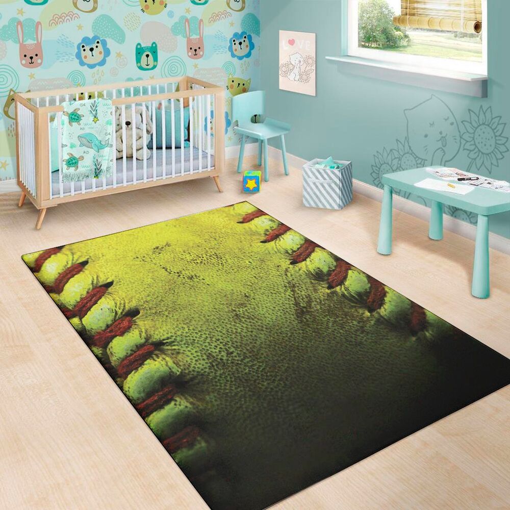 Softball Ball Texture Print Area Rug Floor Decor