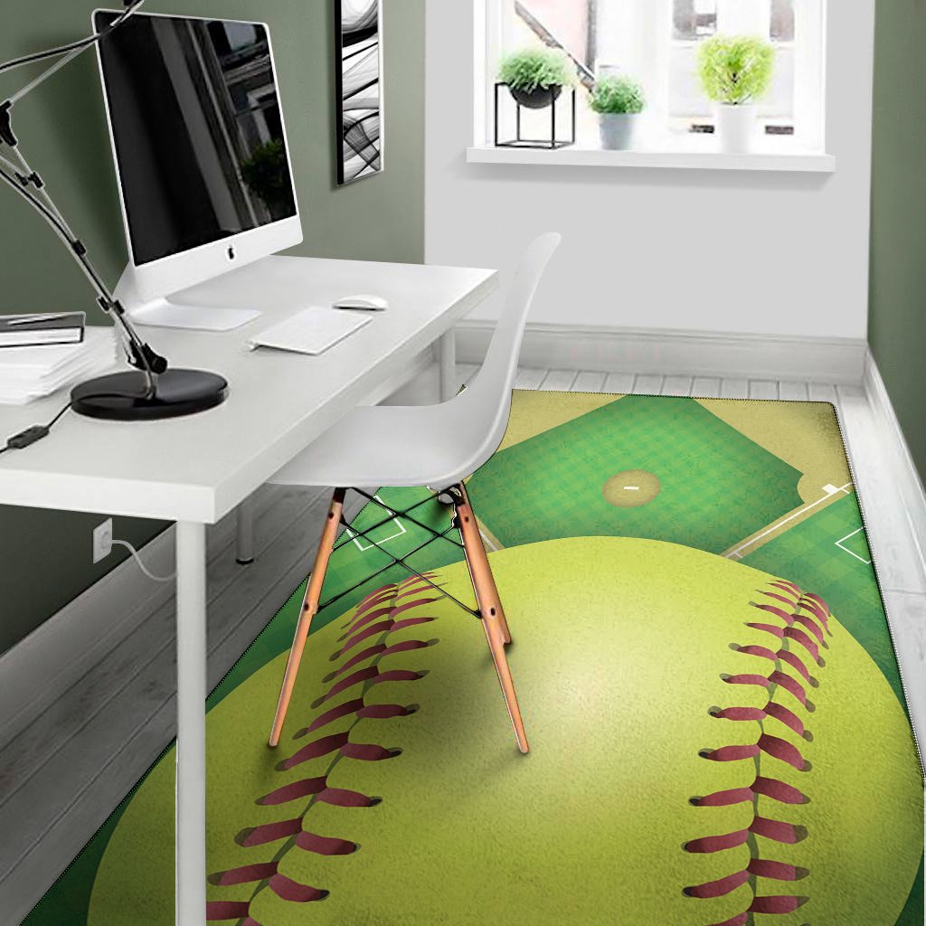 softball field and ball print area rug floor decor 4326