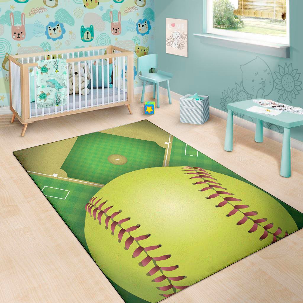 softball field and ball print area rug floor decor 8322
