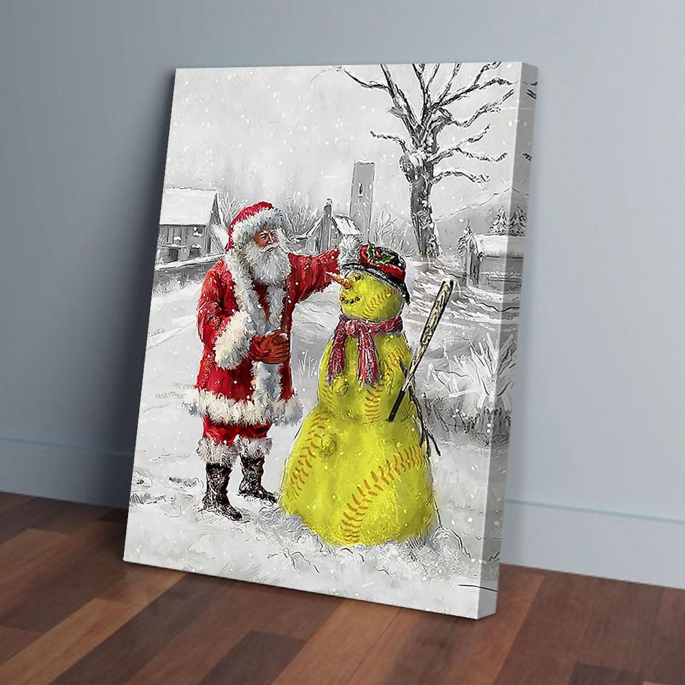 softball santa christmas canvas prints wall art decor 2816