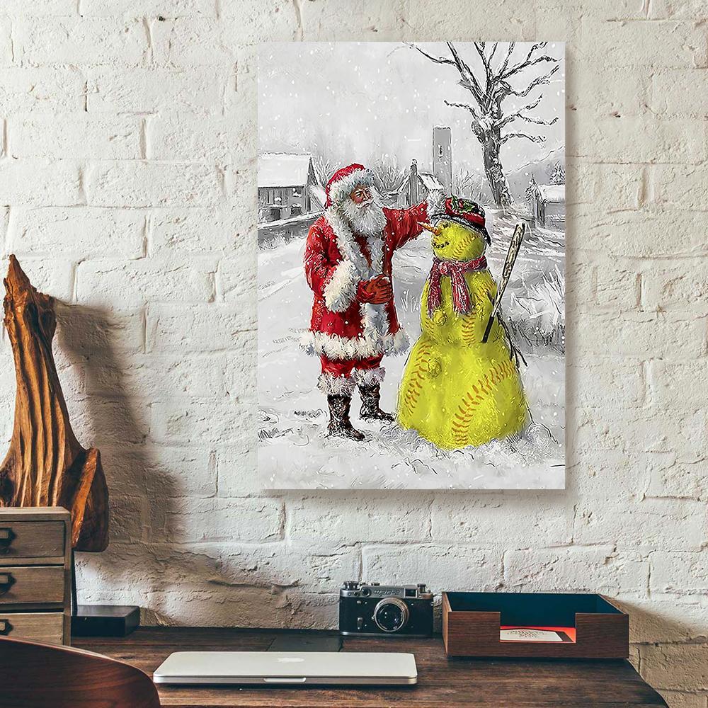 softball santa christmas canvas prints wall art decor 5115