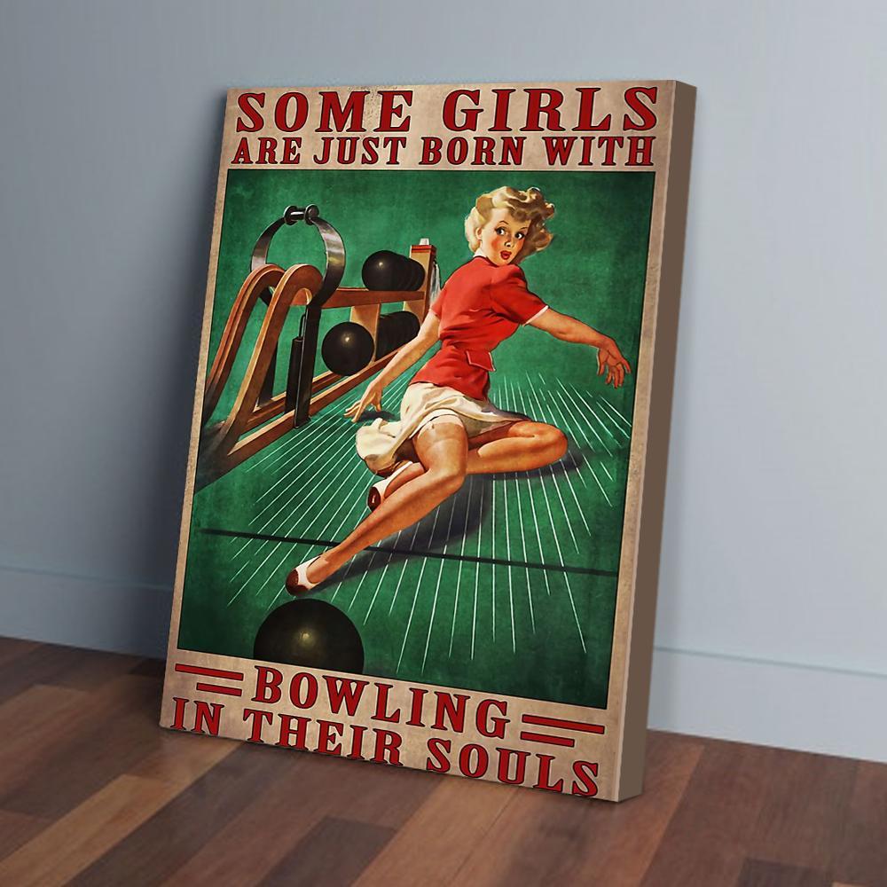some girls are just born with bowling canvas prints wall art decor 8125