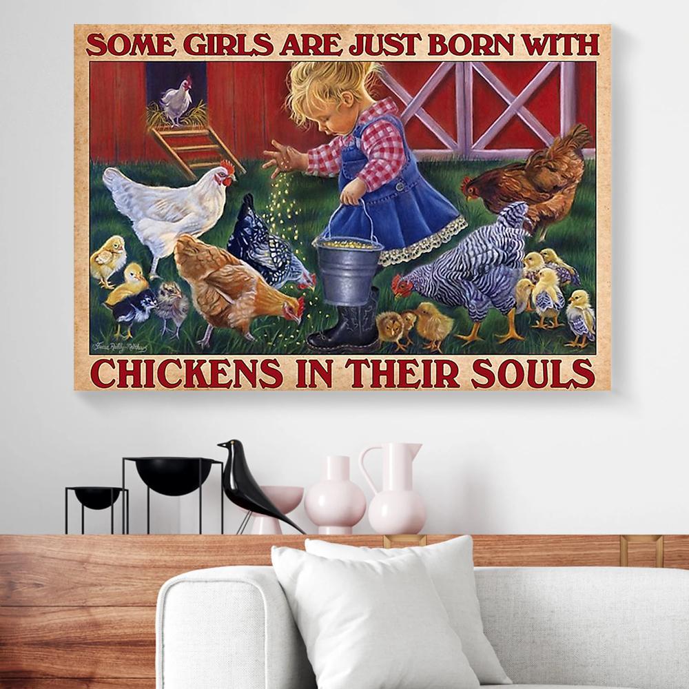 some girls are just born with chickens in their souls farmer canvas prints wall art decor 5155