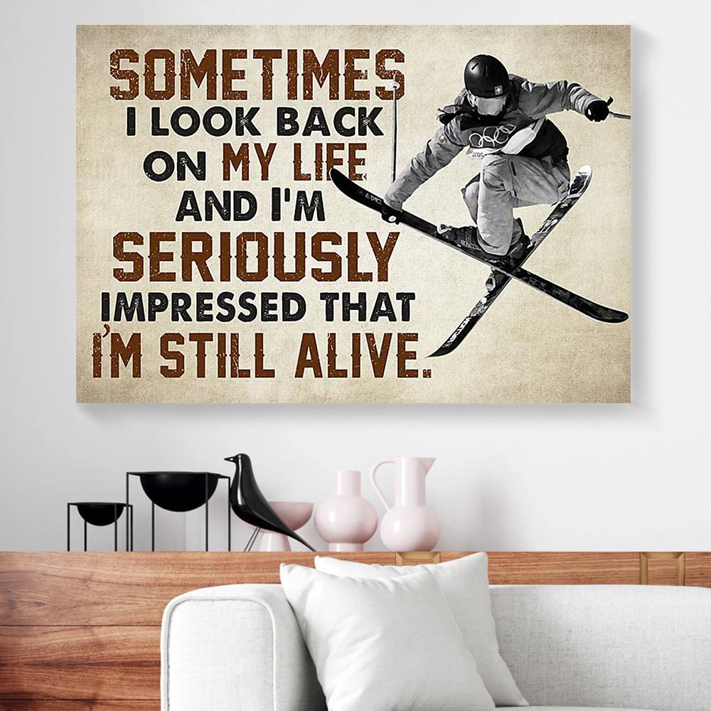 sometimes i look back on my life skiing canvas prints wall art decor 1032