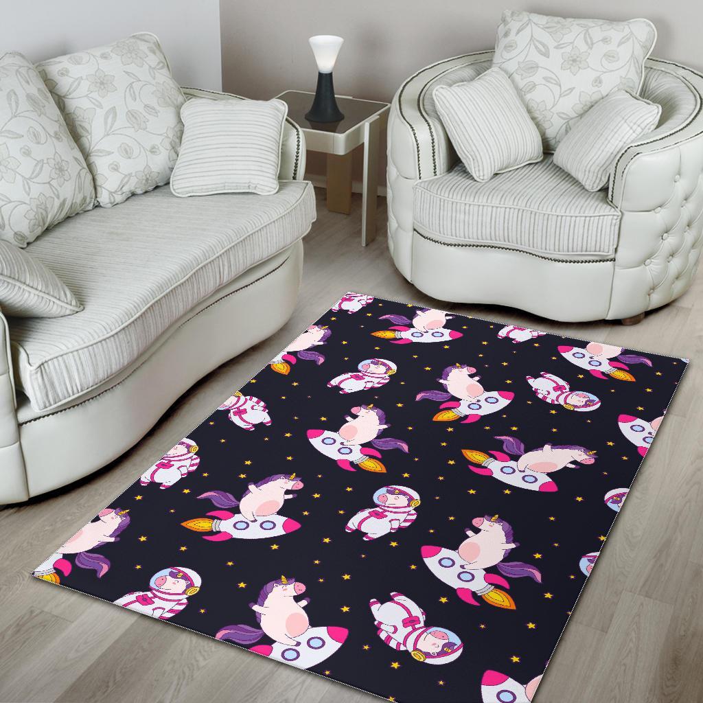 space astronaut unicorn pattern print area rug floor decor 1088