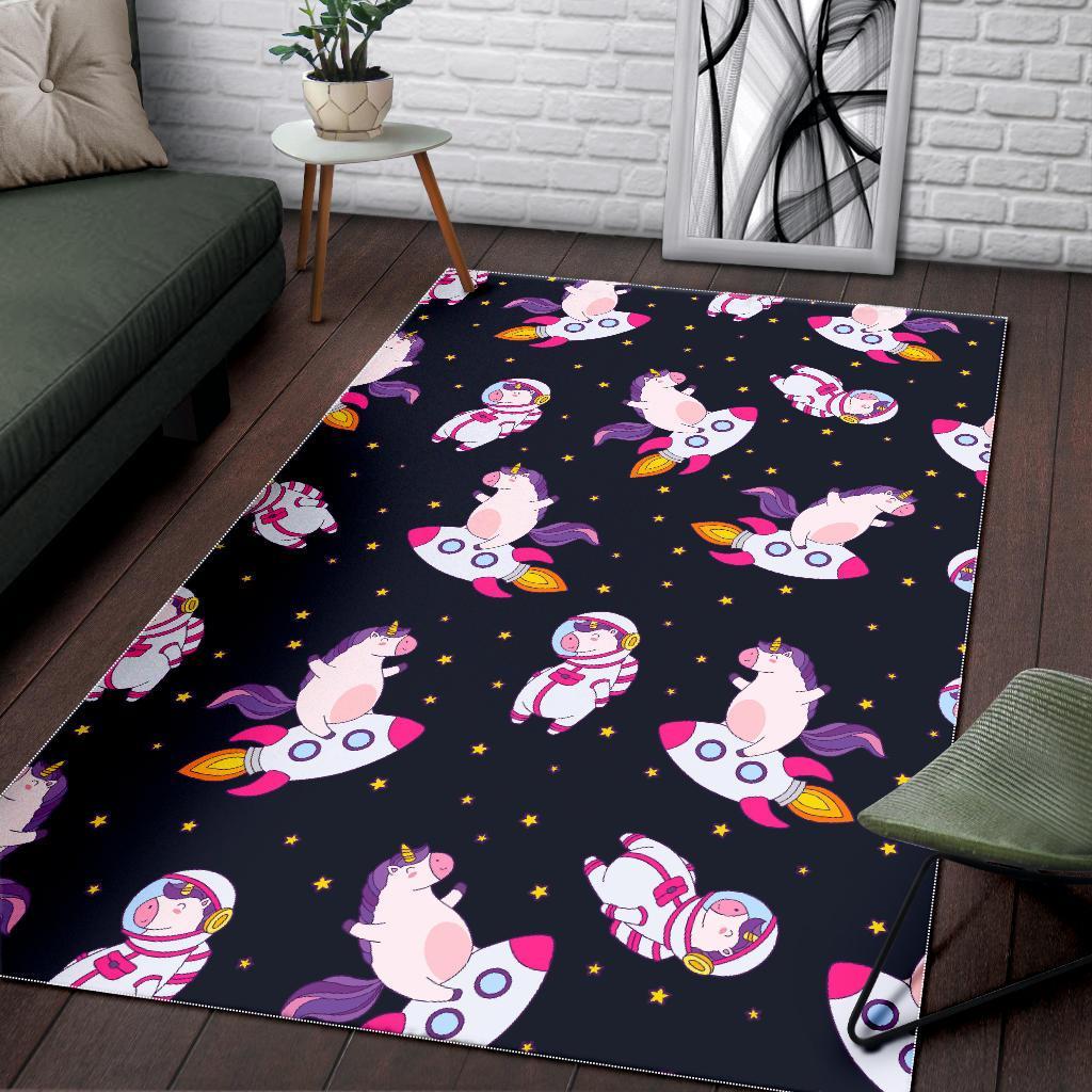 space astronaut unicorn pattern print area rug floor decor 4396
