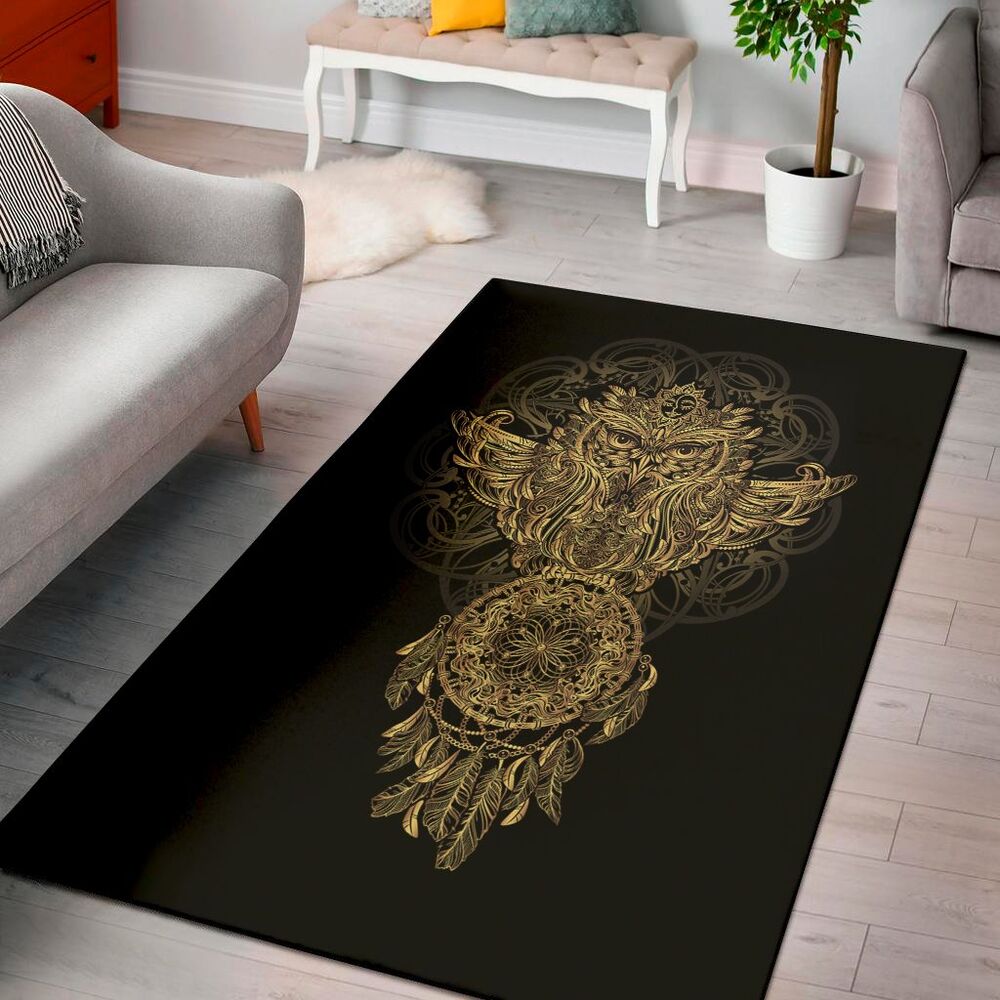 spiritual owl with dreamcatcher print area rug floor decor 2236