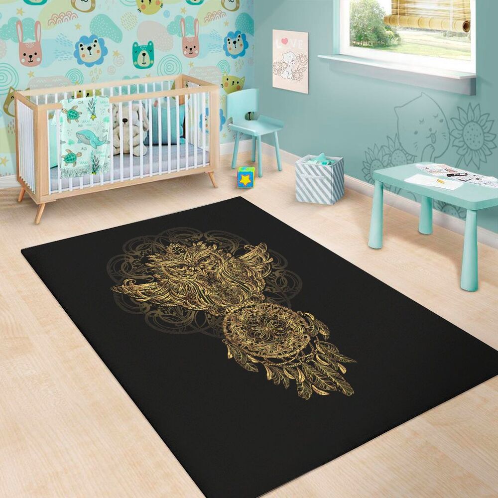 spiritual owl with dreamcatcher print area rug floor decor 5470