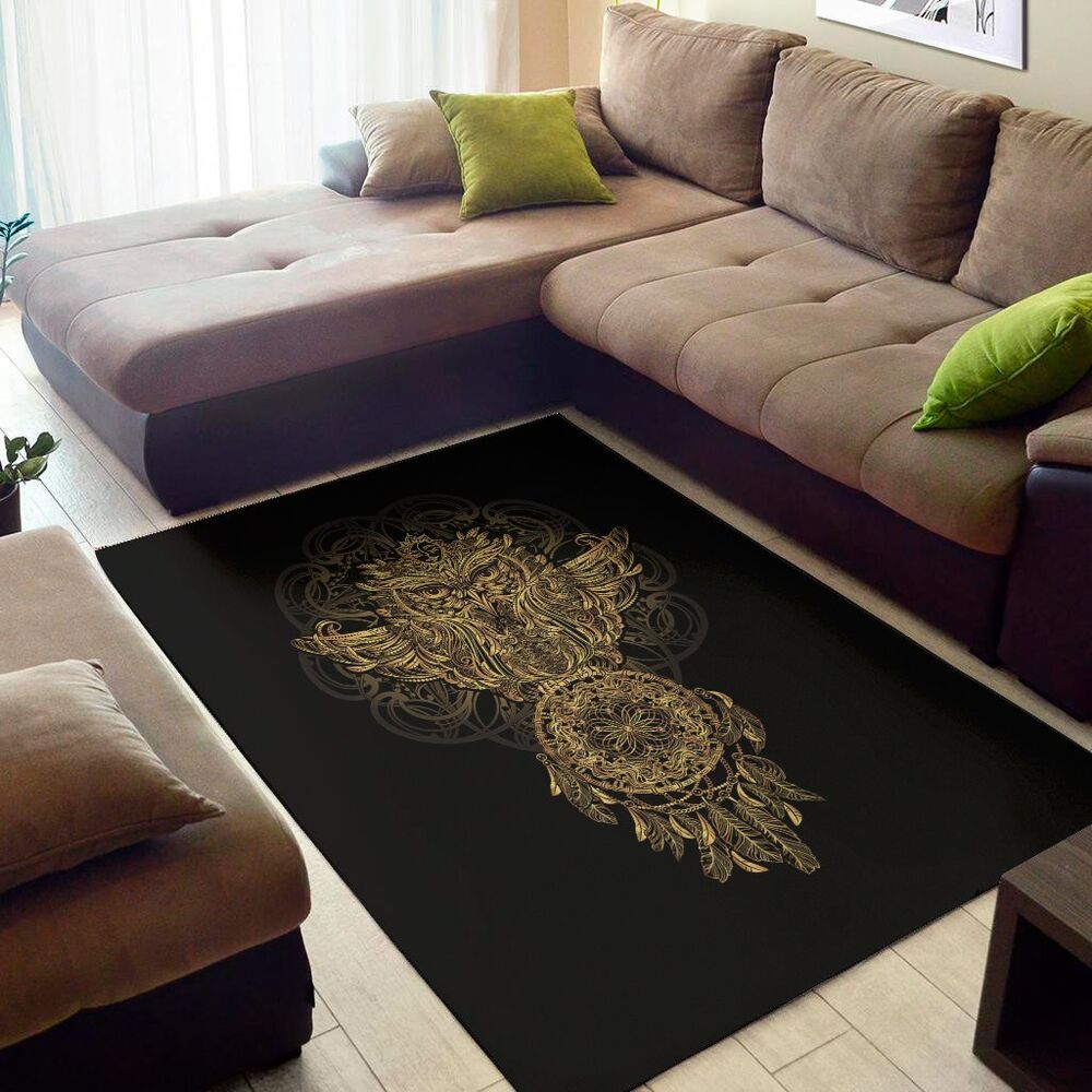 spiritual owl with dreamcatcher print area rug floor decor 6655