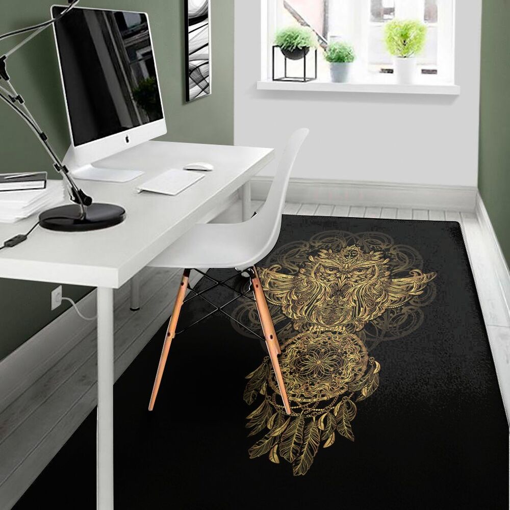 spiritual owl with dreamcatcher print area rug floor decor 8336