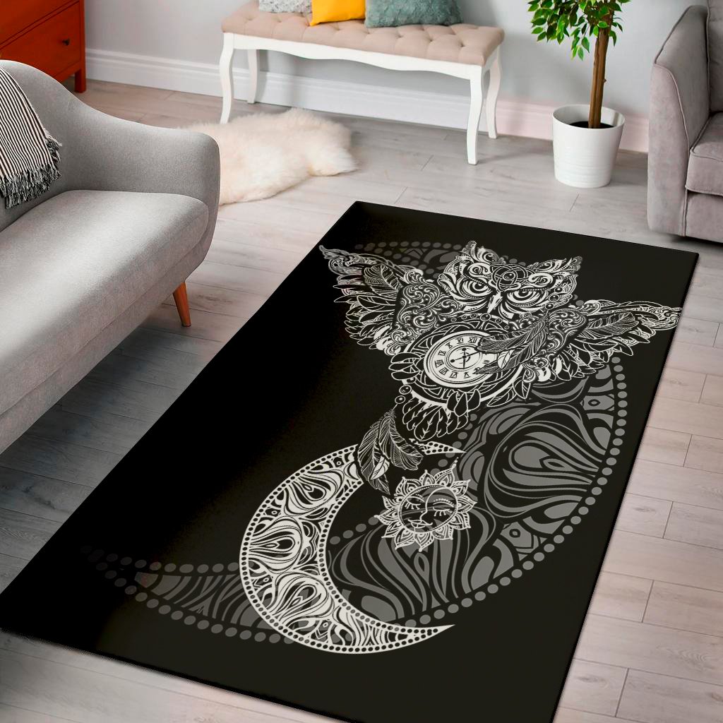 spiritual owl with sun and moon print area rug floor decor 7560