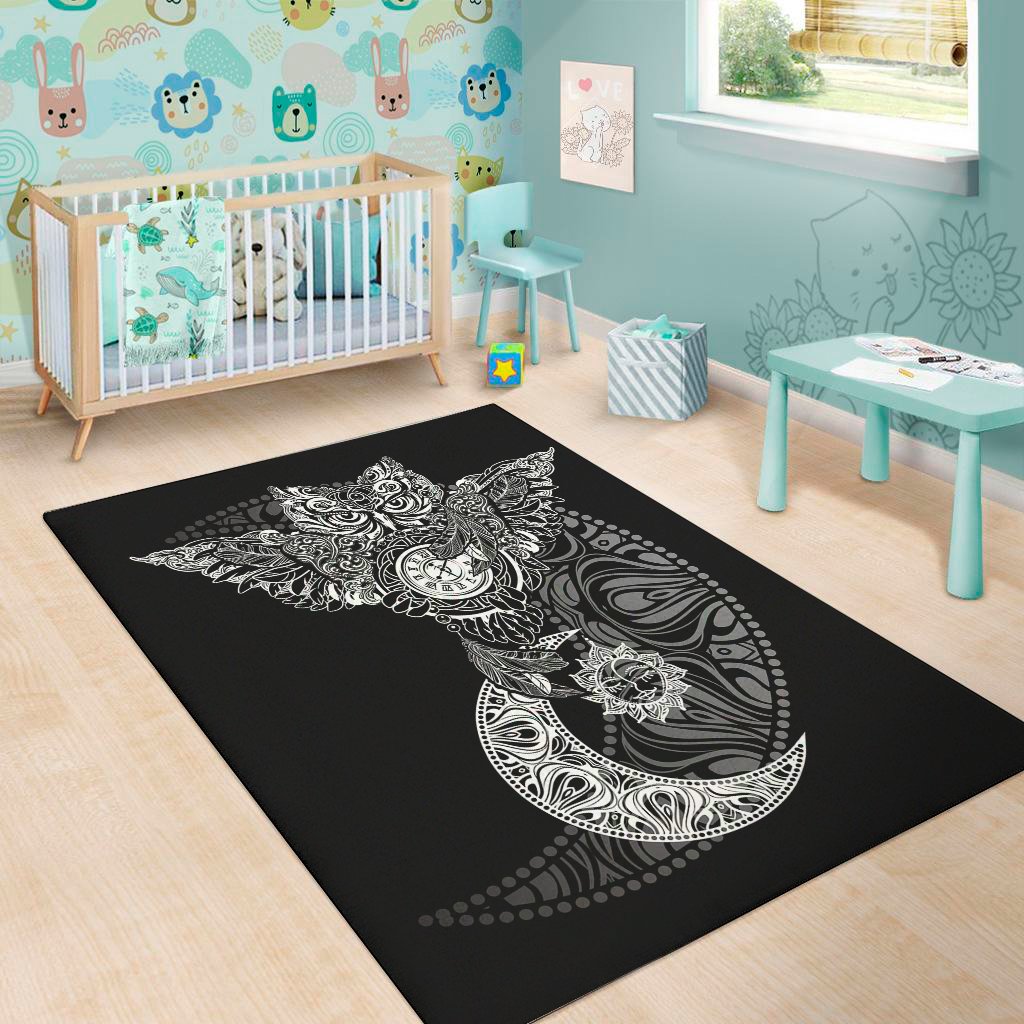 spiritual owl with sun and moon print area rug floor decor 8072