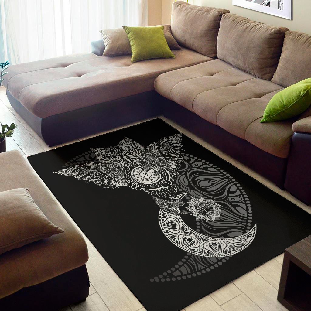 spiritual owl with sun and moon print area rug floor decor 8479