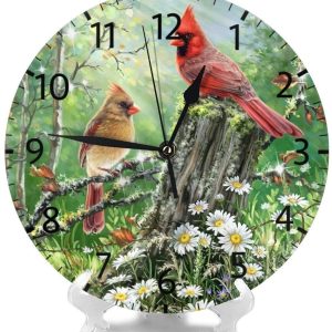 spring cardinal birds sunflowers daisy decorative wall clock 7802