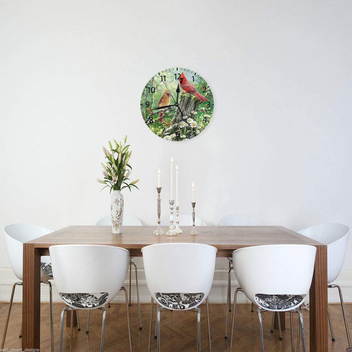 spring cardinal birds sunflowers daisy decorative wall clock 7902